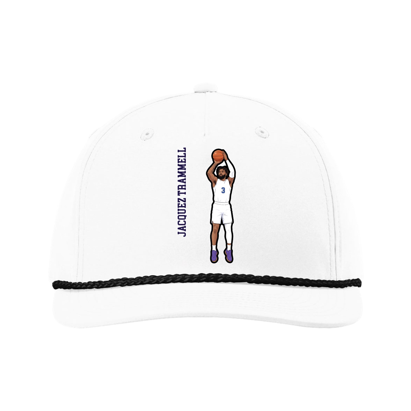 Five-Panel Classic Rope Cap — Name Vertical in White