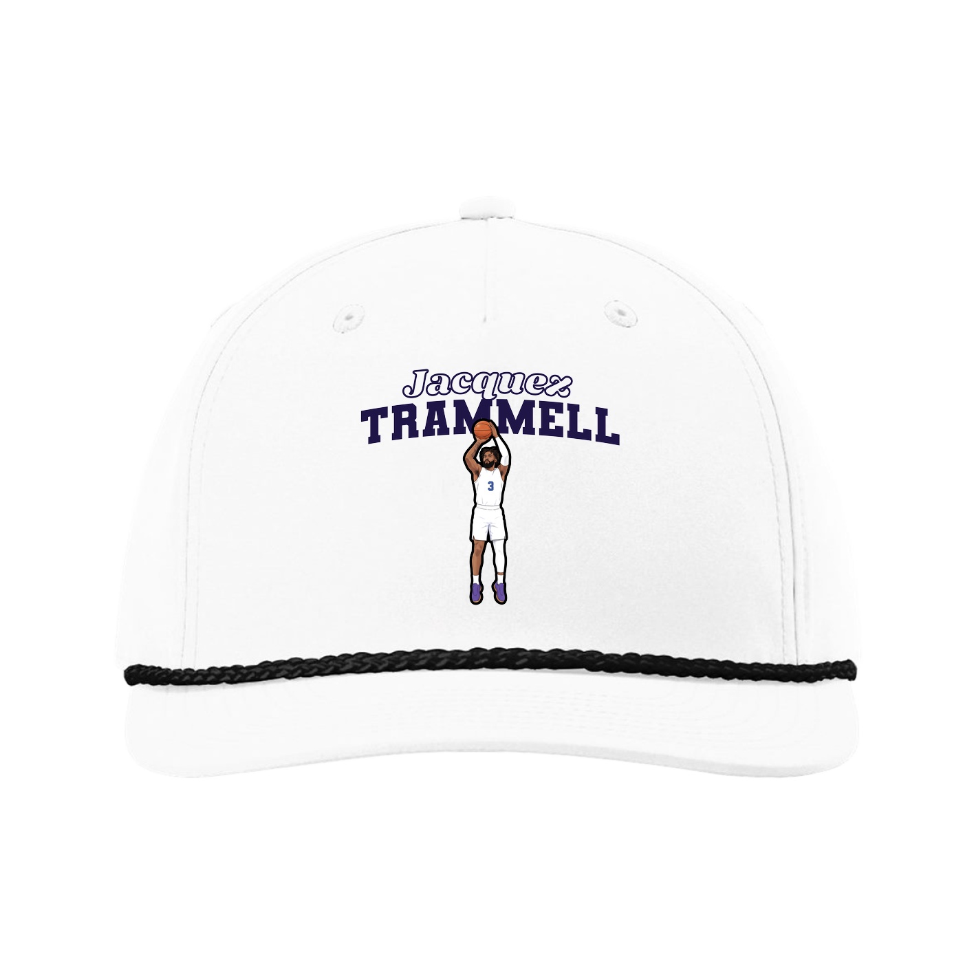 Five-Panel Classic Rope Cap — Name Arch in White