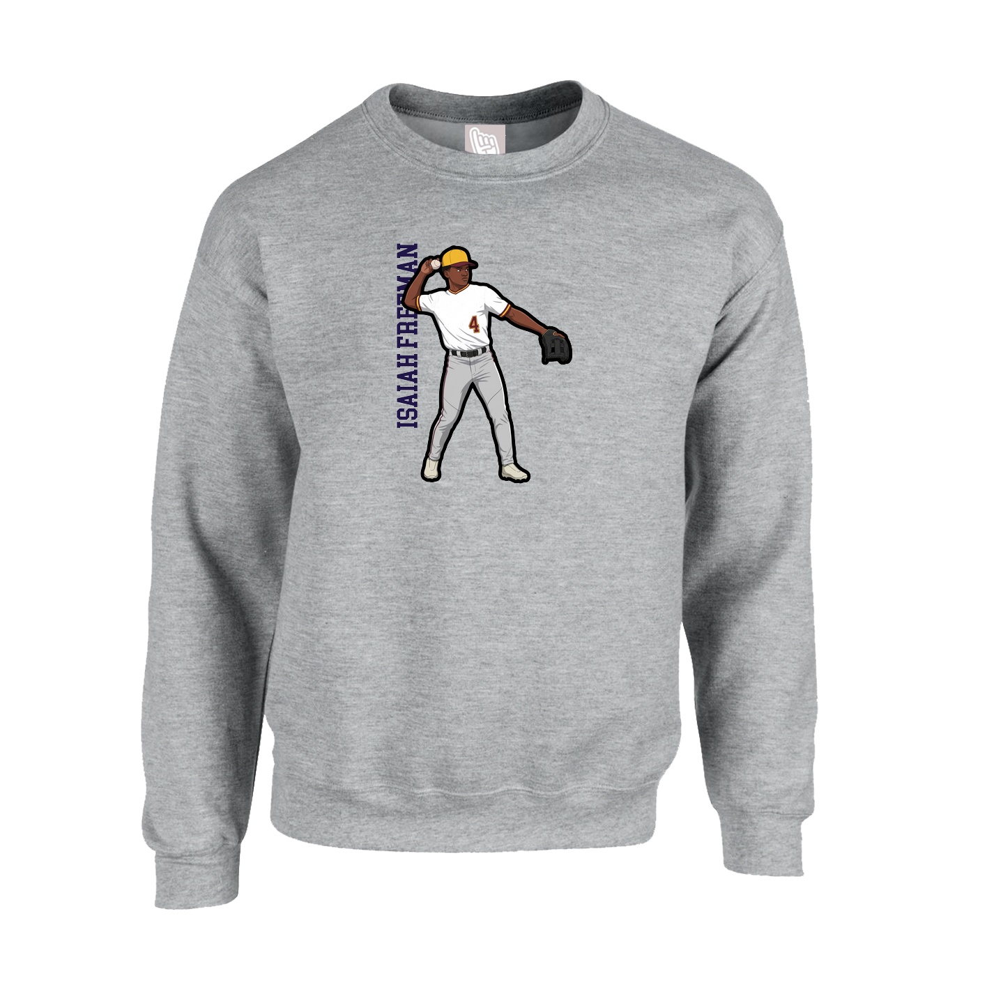 Fleece Crew — Name Vertical in Grey