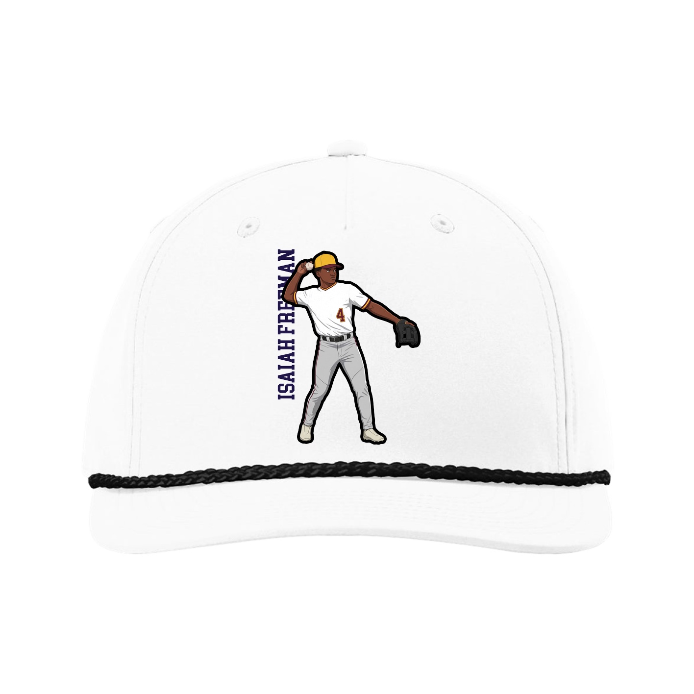 Five-Panel Classic Rope Cap — Name Vertical in White