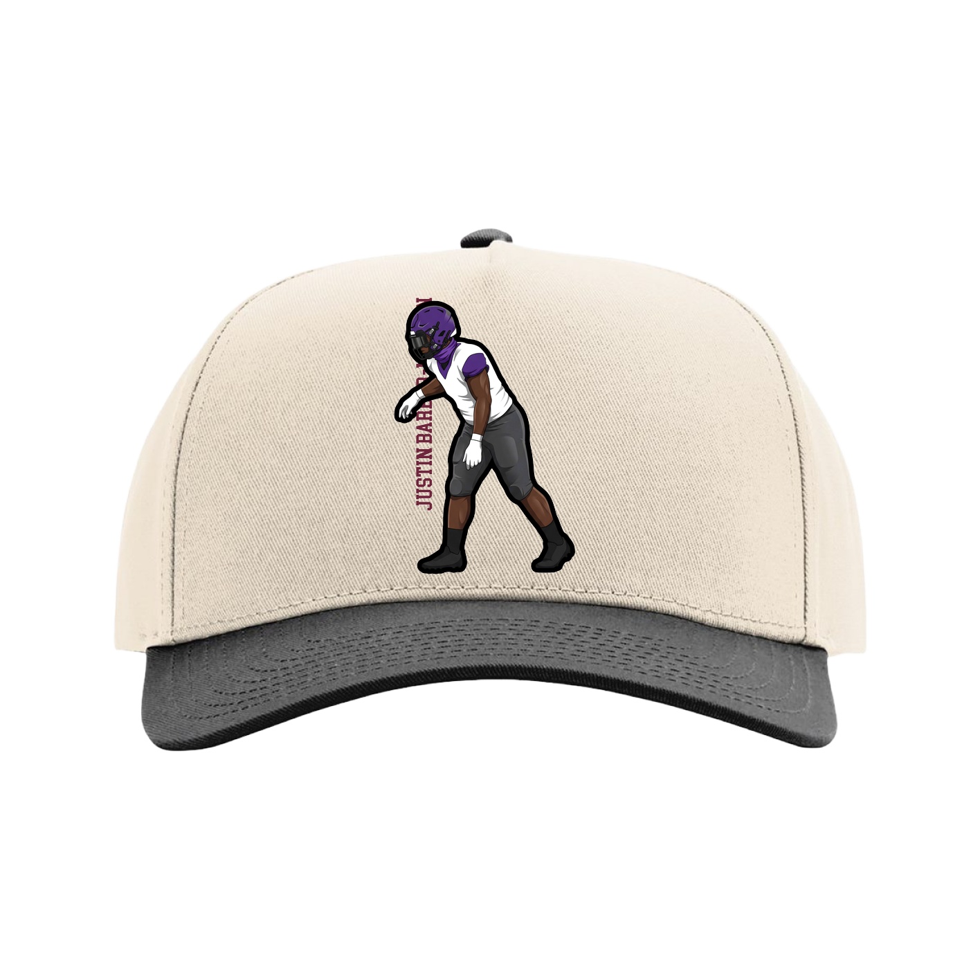 Full Fabric Five-Panel Champ Cap — Name Vertical in Cream/Black