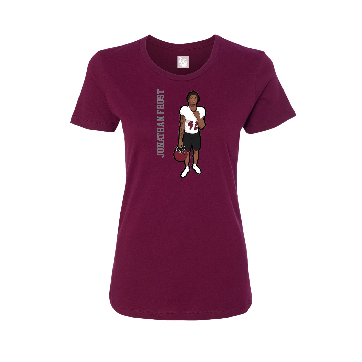Fitted Women's Tee — Name Vertical in Maroon