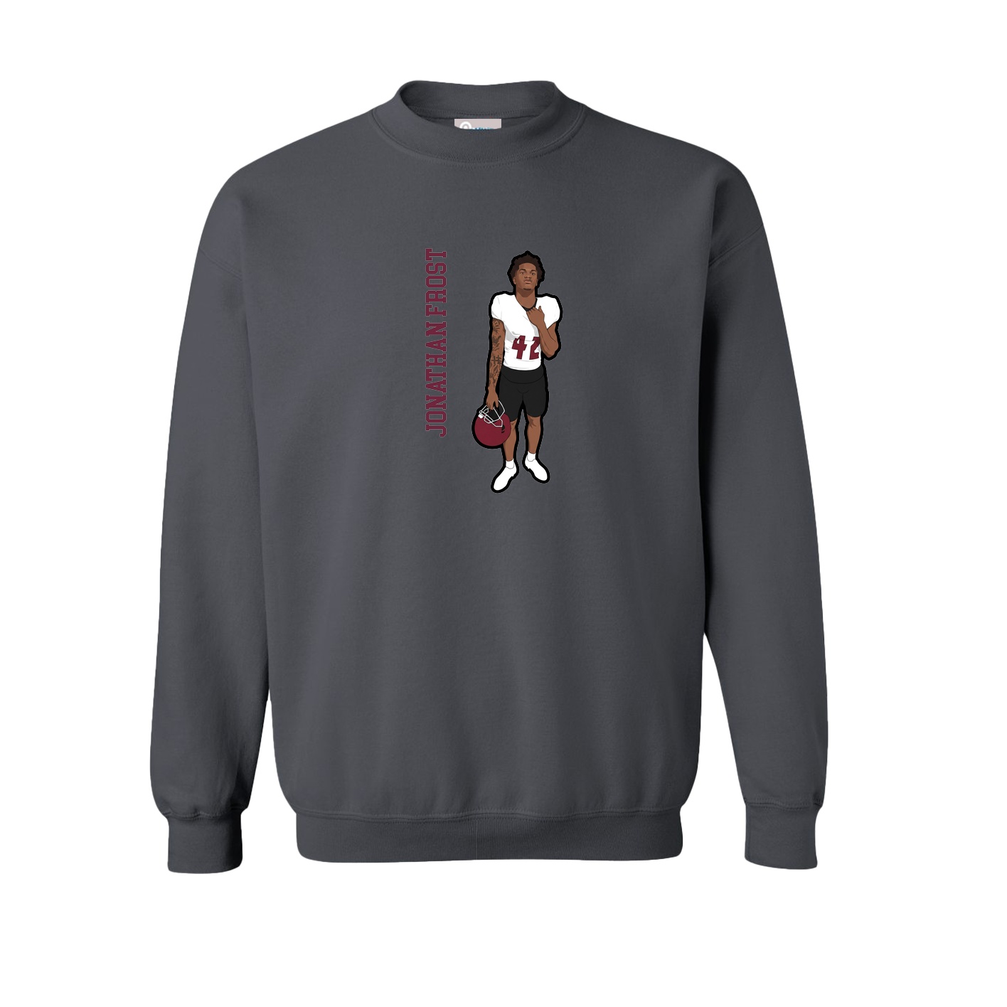 Fleece Crew — Name Vertical in Grey
