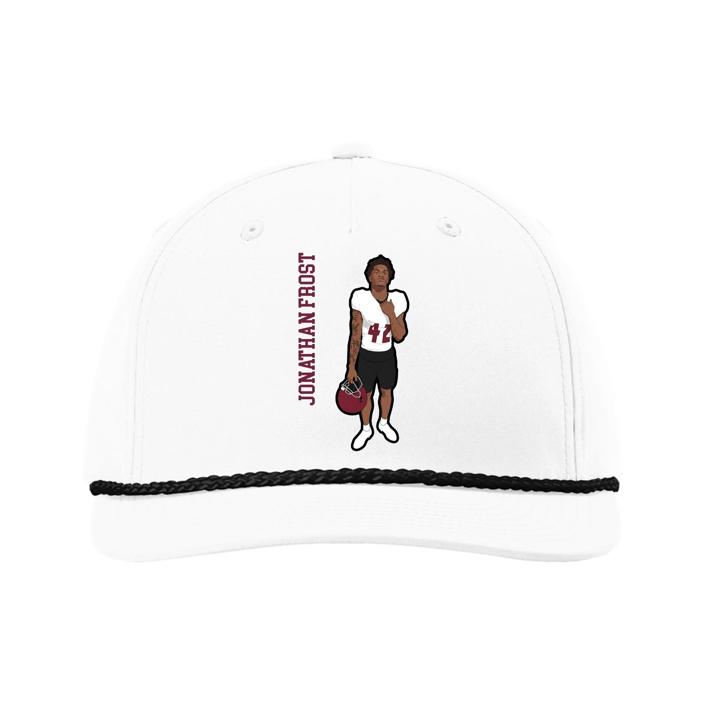 Five-Panel Classic Rope Cap — Name Vertical in White