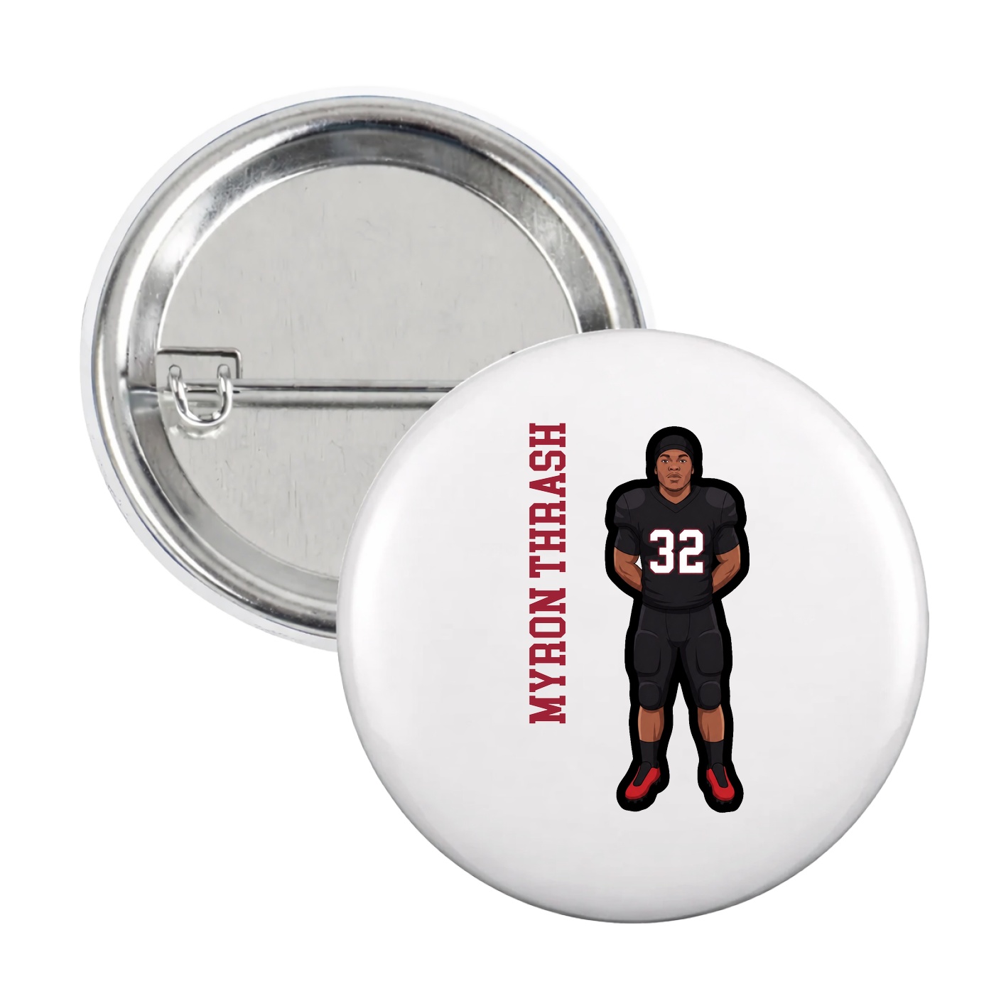 Game Day Button — Name Vertical in White
