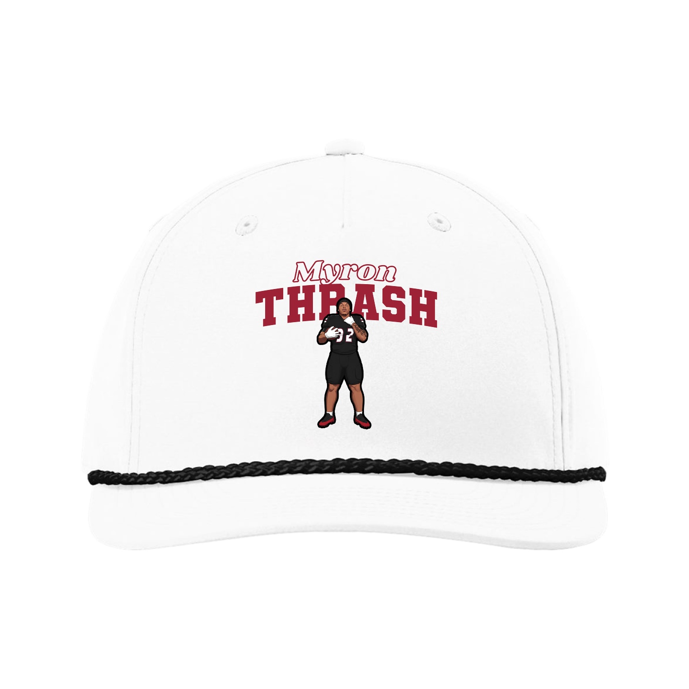 Five-Panel Classic Rope Cap — Name Arch in White