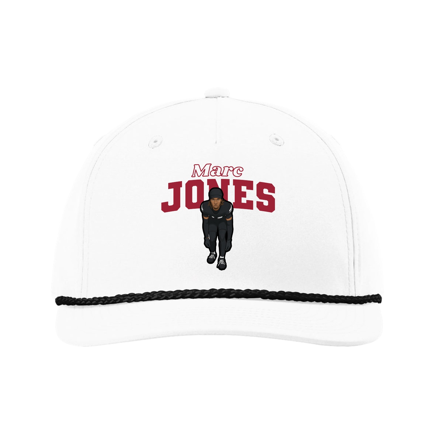 Five-Panel Classic Rope Cap — Name Arch in White