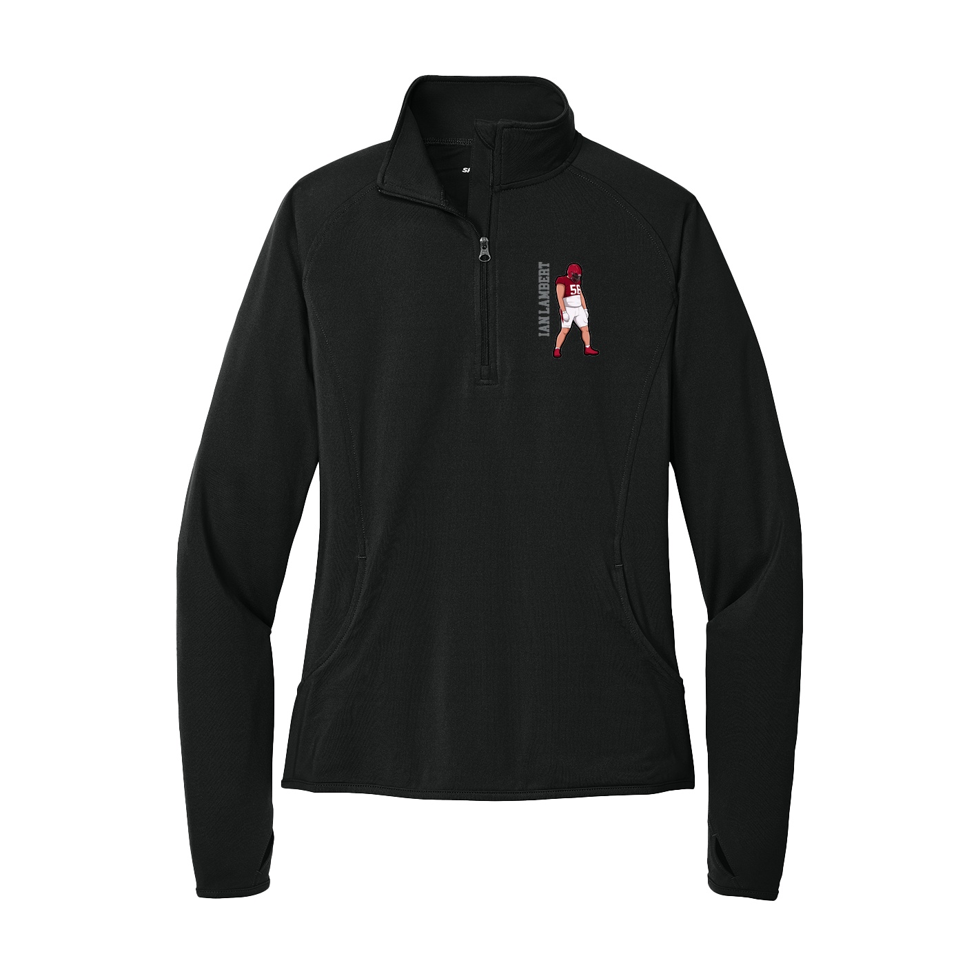 Women's Q-Zip Pullover — Name Vertical in Black