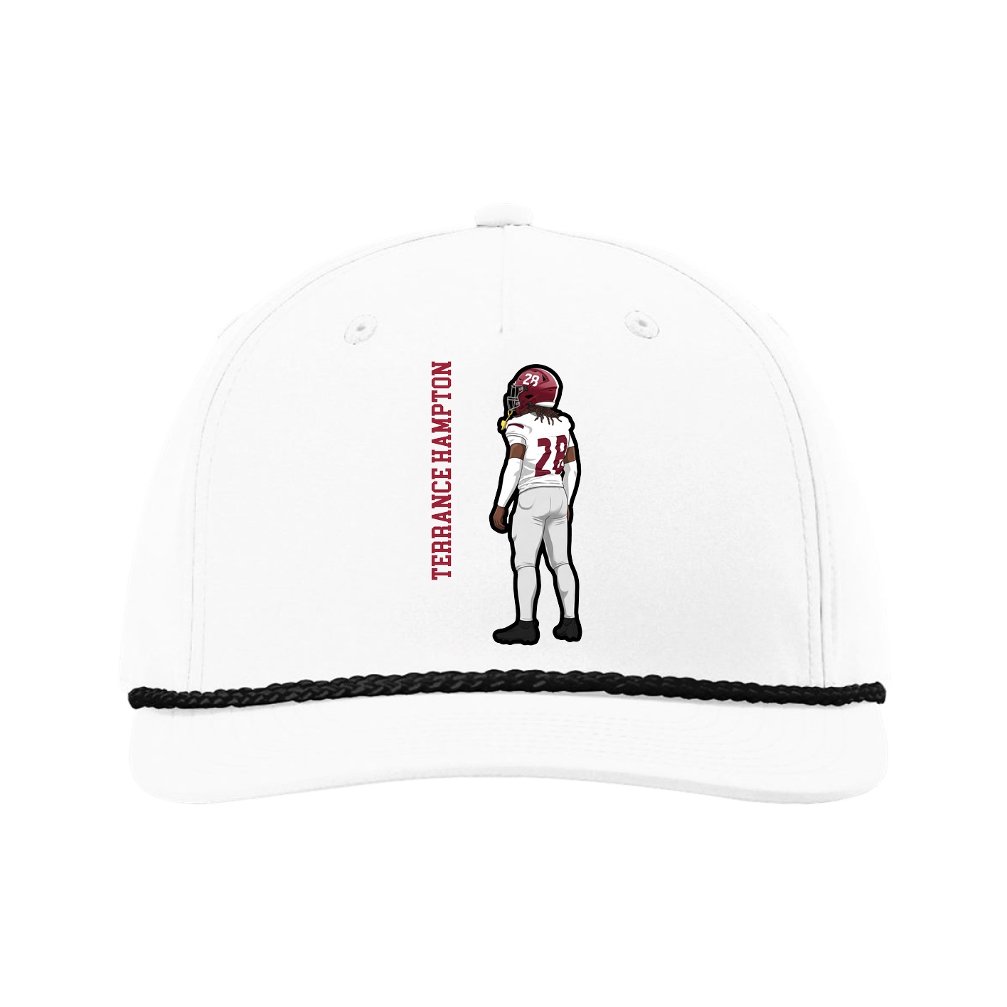 Five-Panel Classic Rope Cap — Name Vertical in White