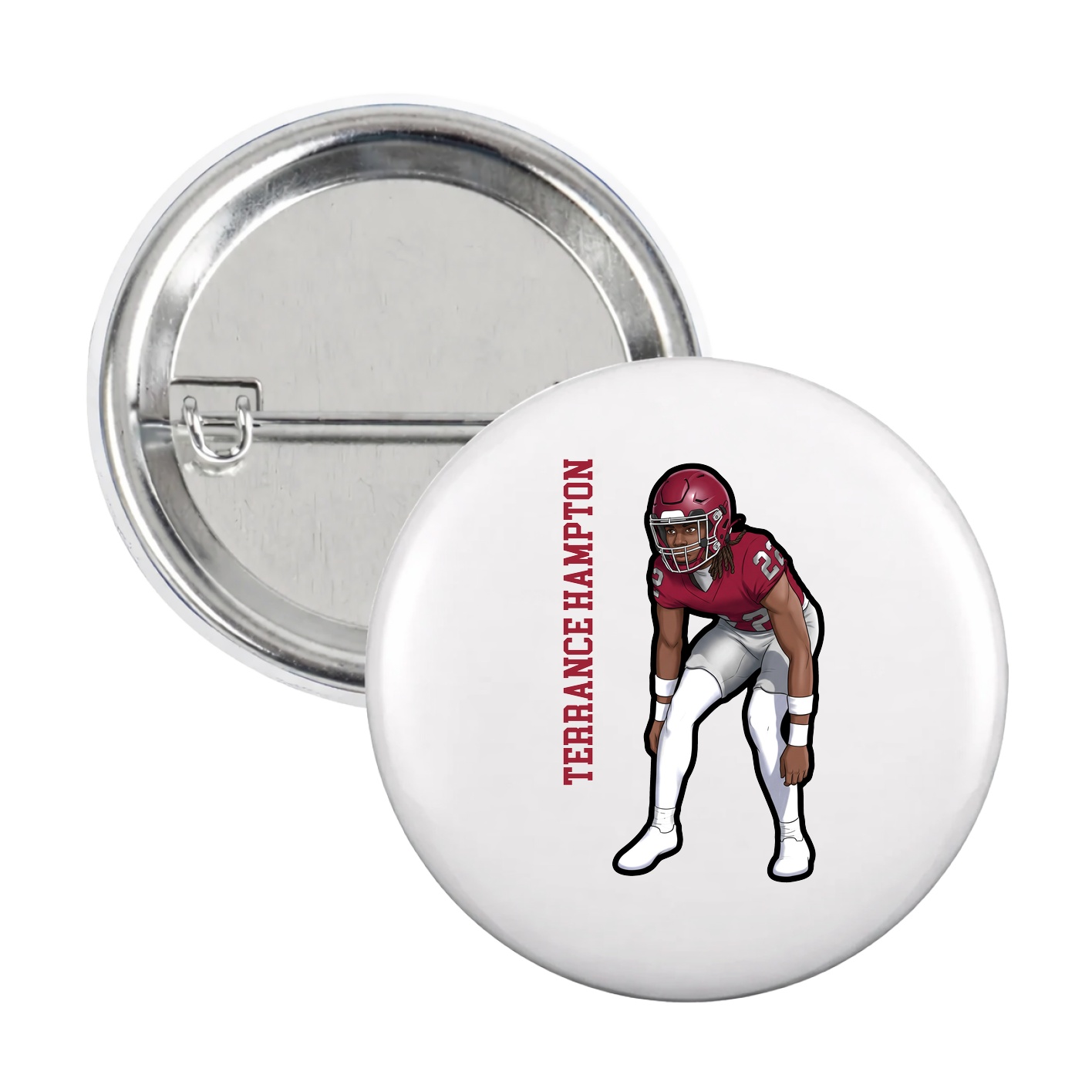 Game Day Button — Name Vertical in White