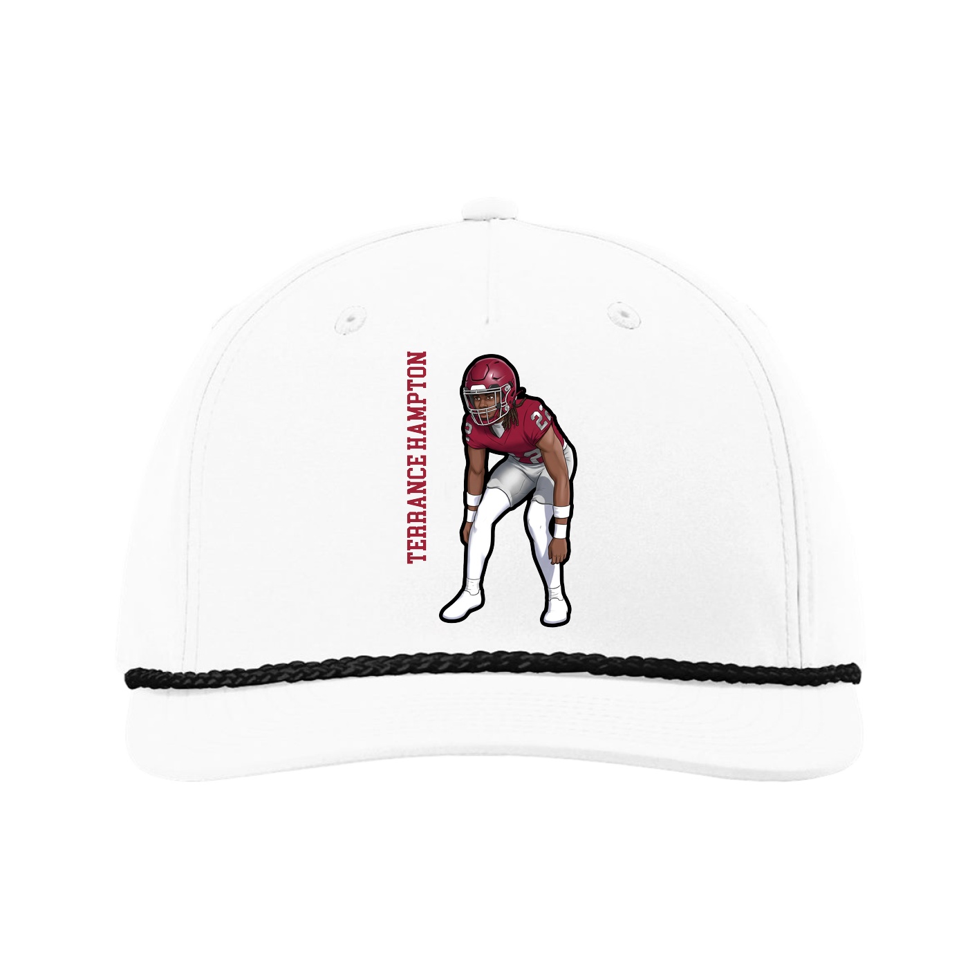 Five-Panel Classic Rope Cap — Name Vertical in White