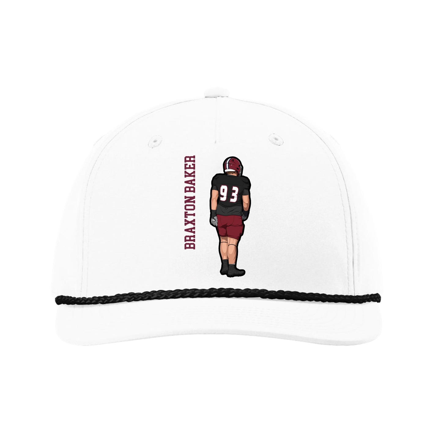 Five-Panel Classic Rope Cap — Name Vertical in White