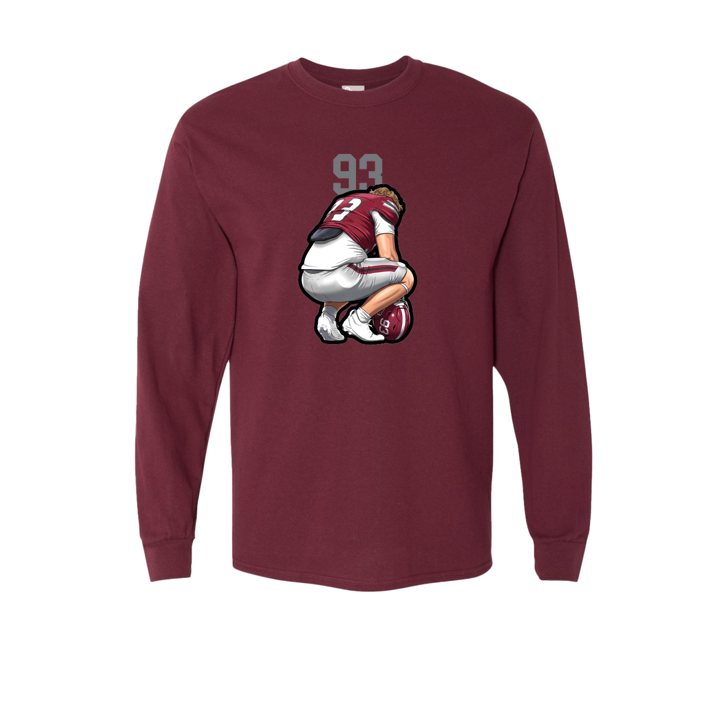 Long Sleeve Tee — Number Top in Maroon