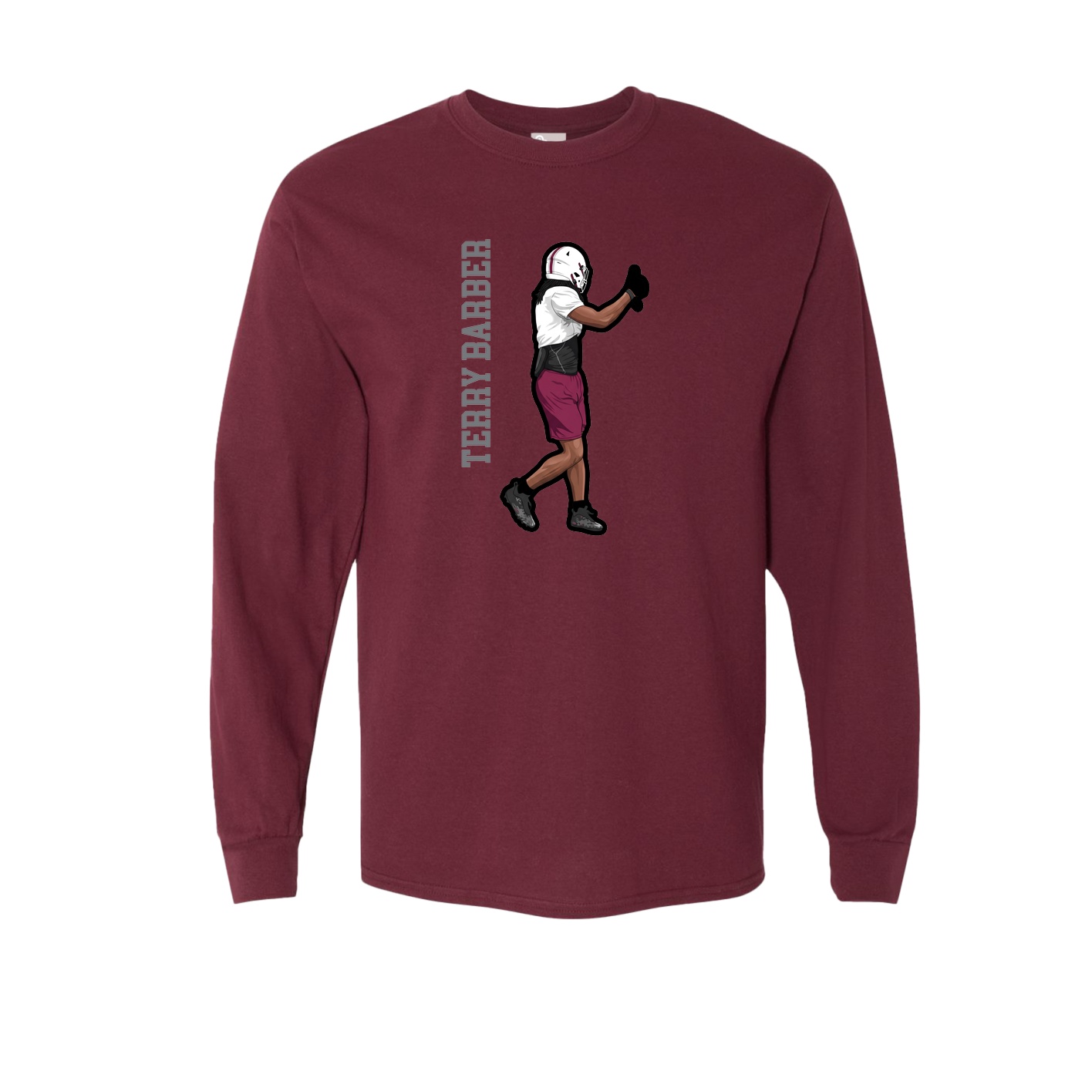Long Sleeve Tee — Name Vertical in Maroon