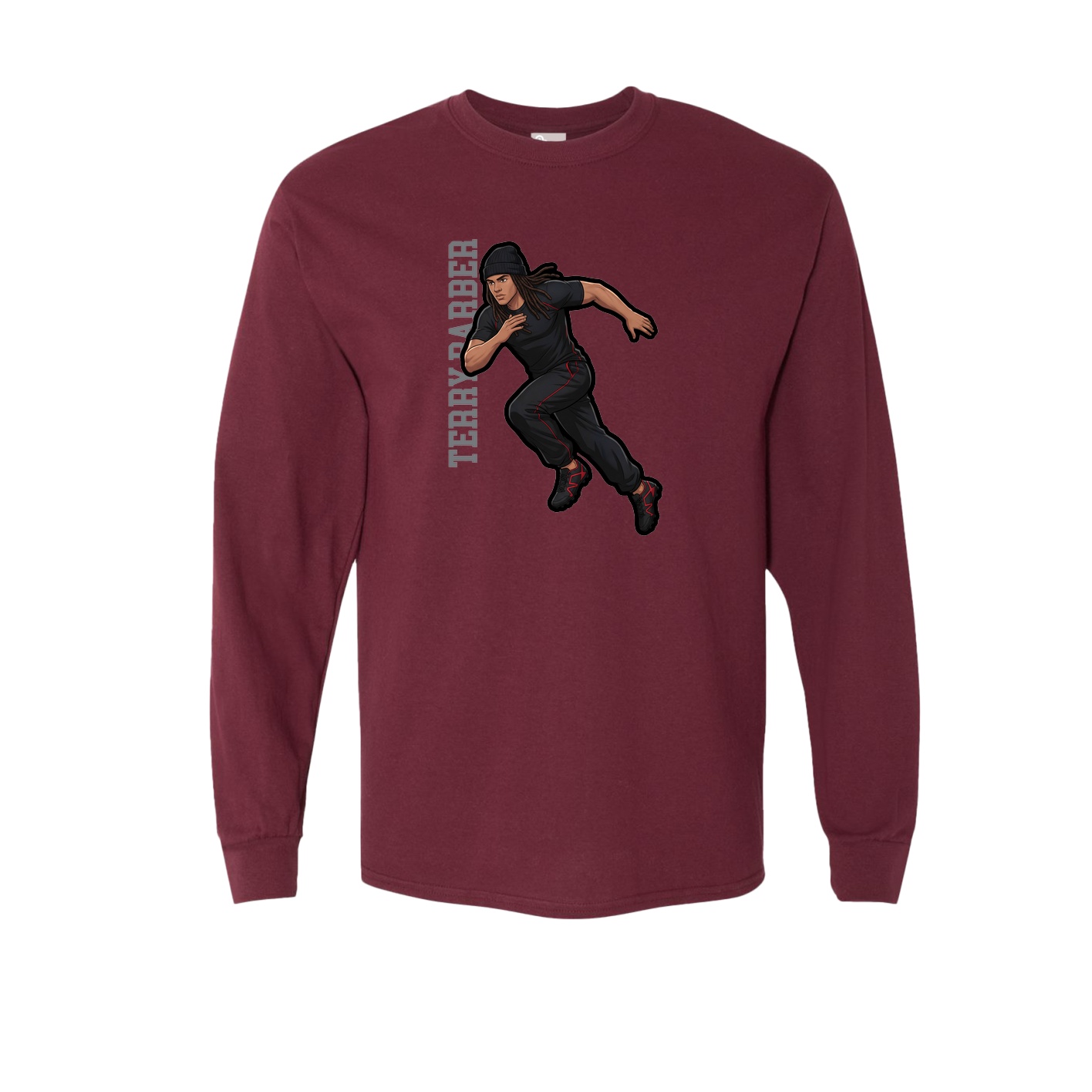 Long Sleeve Tee — Name Vertical in Maroon