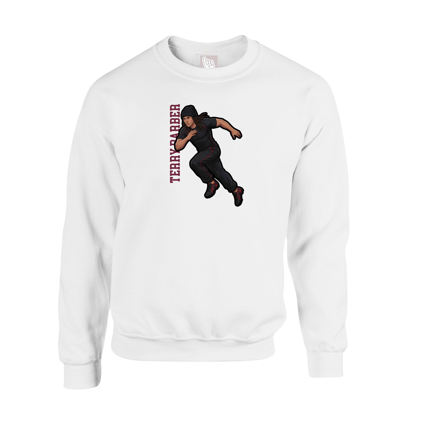 Fleece Crew — Name Vertical in White