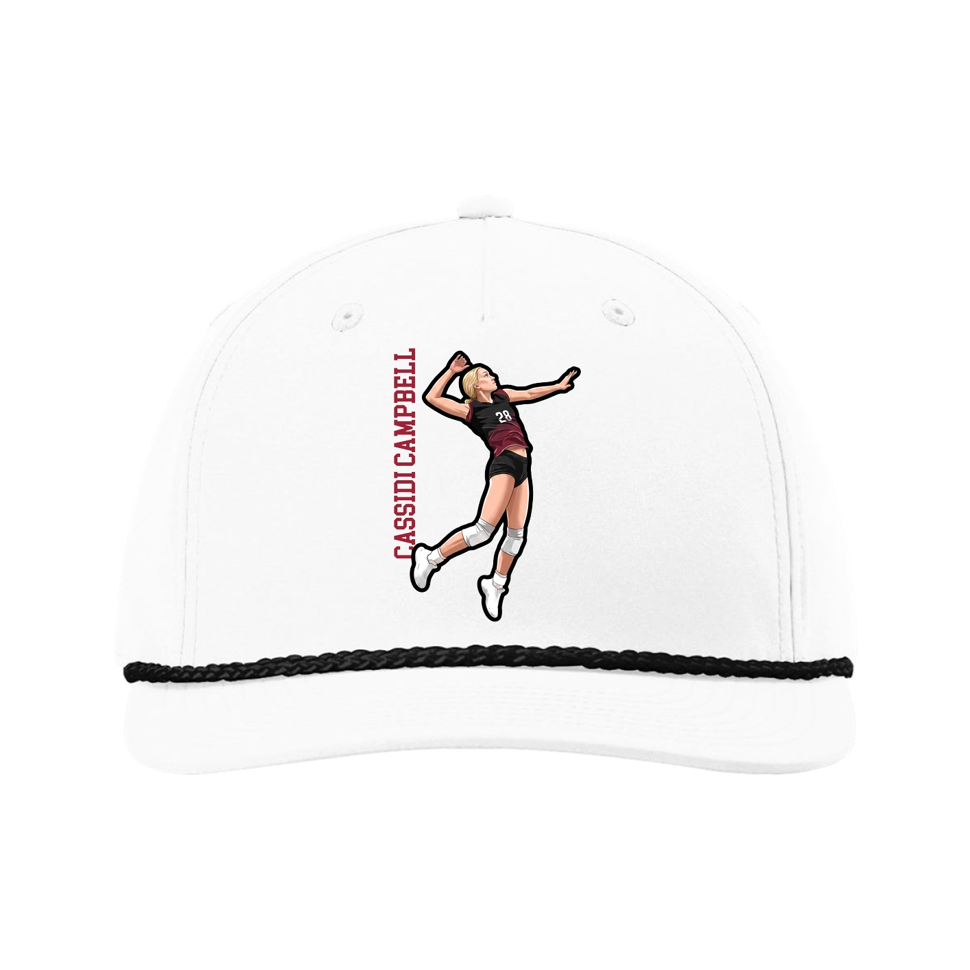 Five-Panel Classic Rope Cap — Name Vertical in White