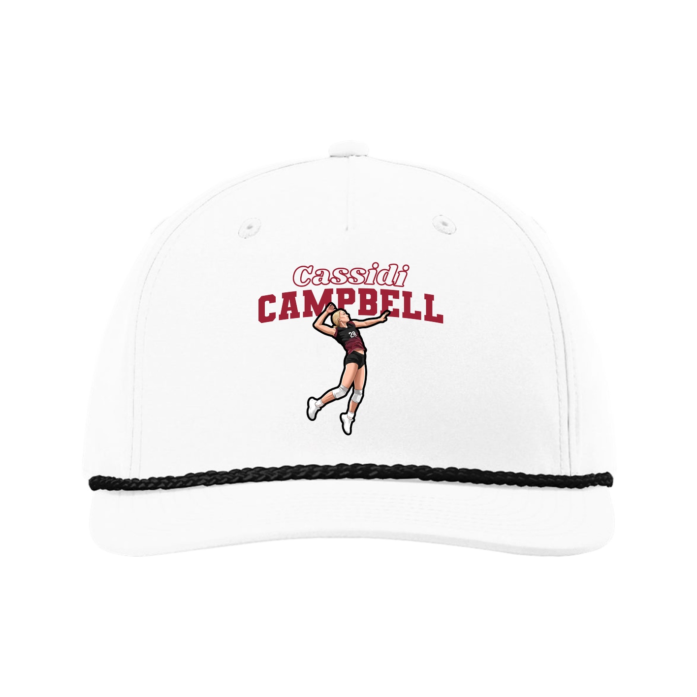 Five-Panel Classic Rope Cap — Name Arch in White