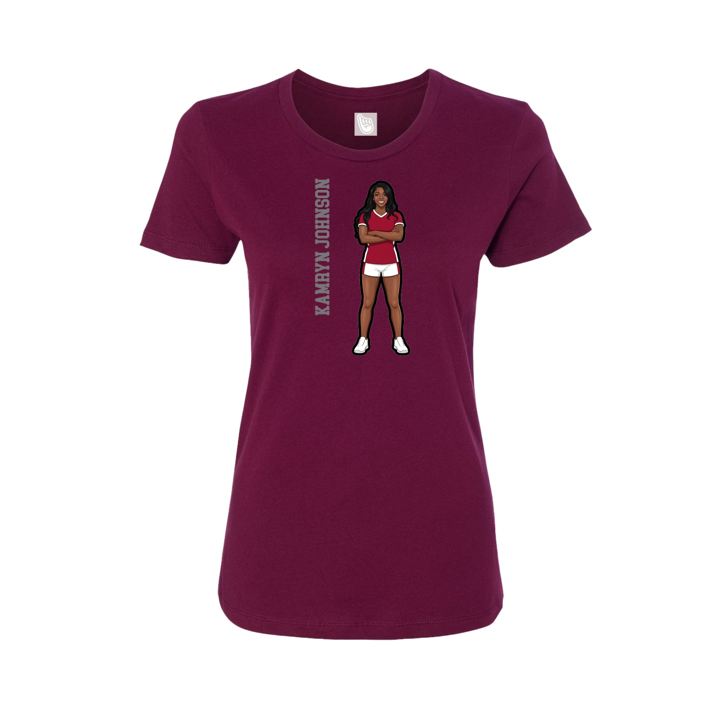 Fitted Women's Tee — Name Vertical in Maroon