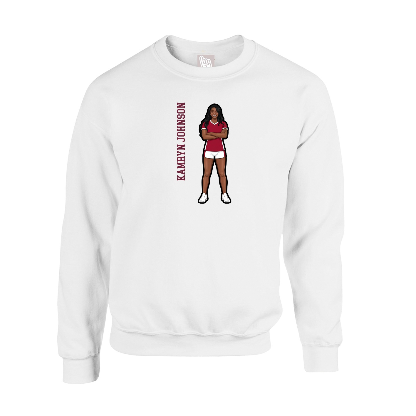 Fleece Crew — Name Vertical in White