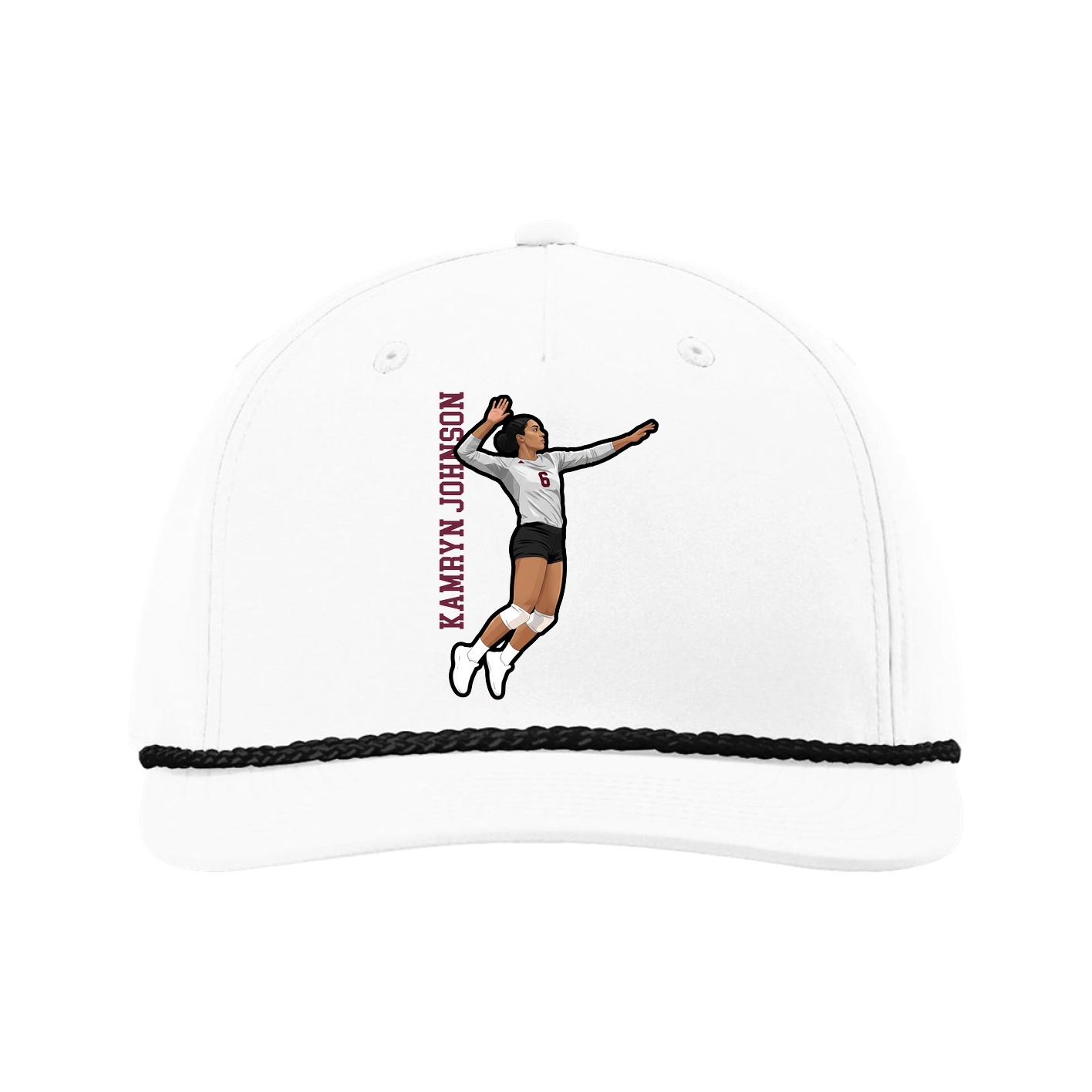 Five-Panel Classic Rope Cap — Name Vertical in White