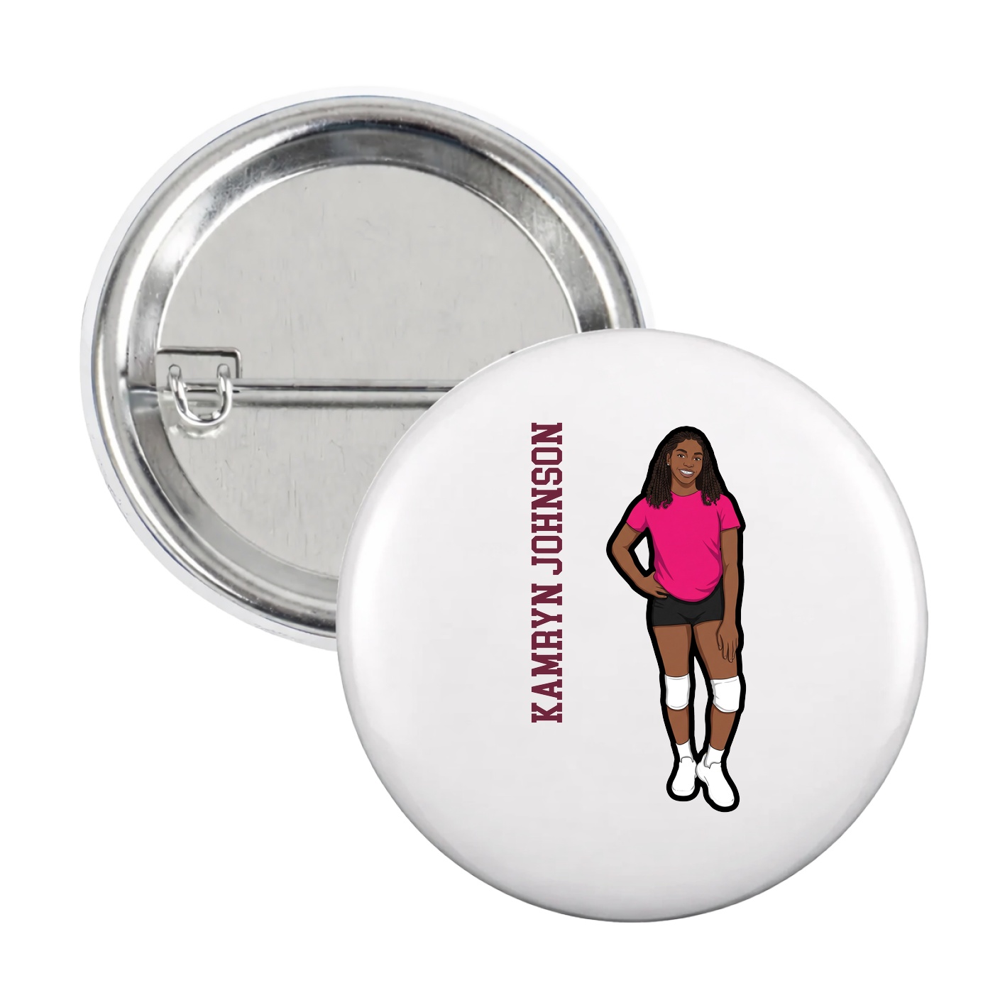 Game Day Button — Name Vertical in White