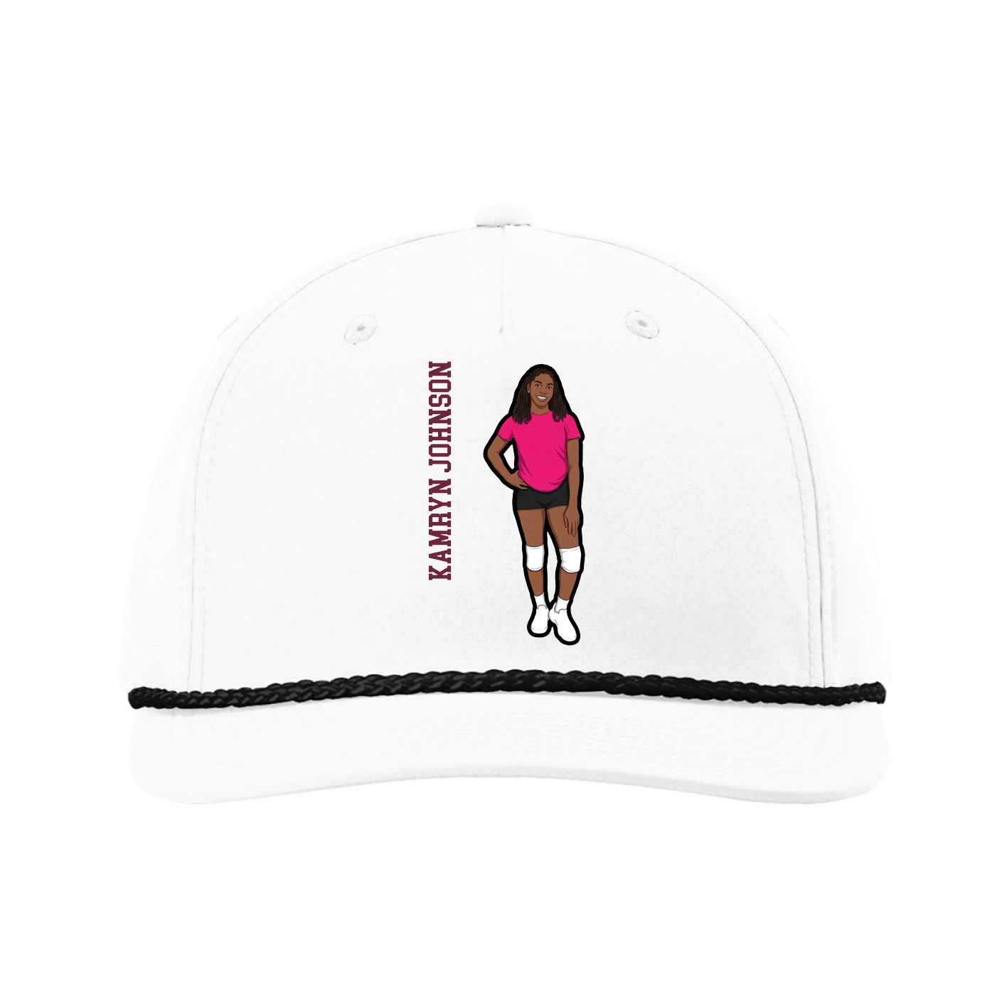 Five-Panel Classic Rope Cap — Name Vertical in White