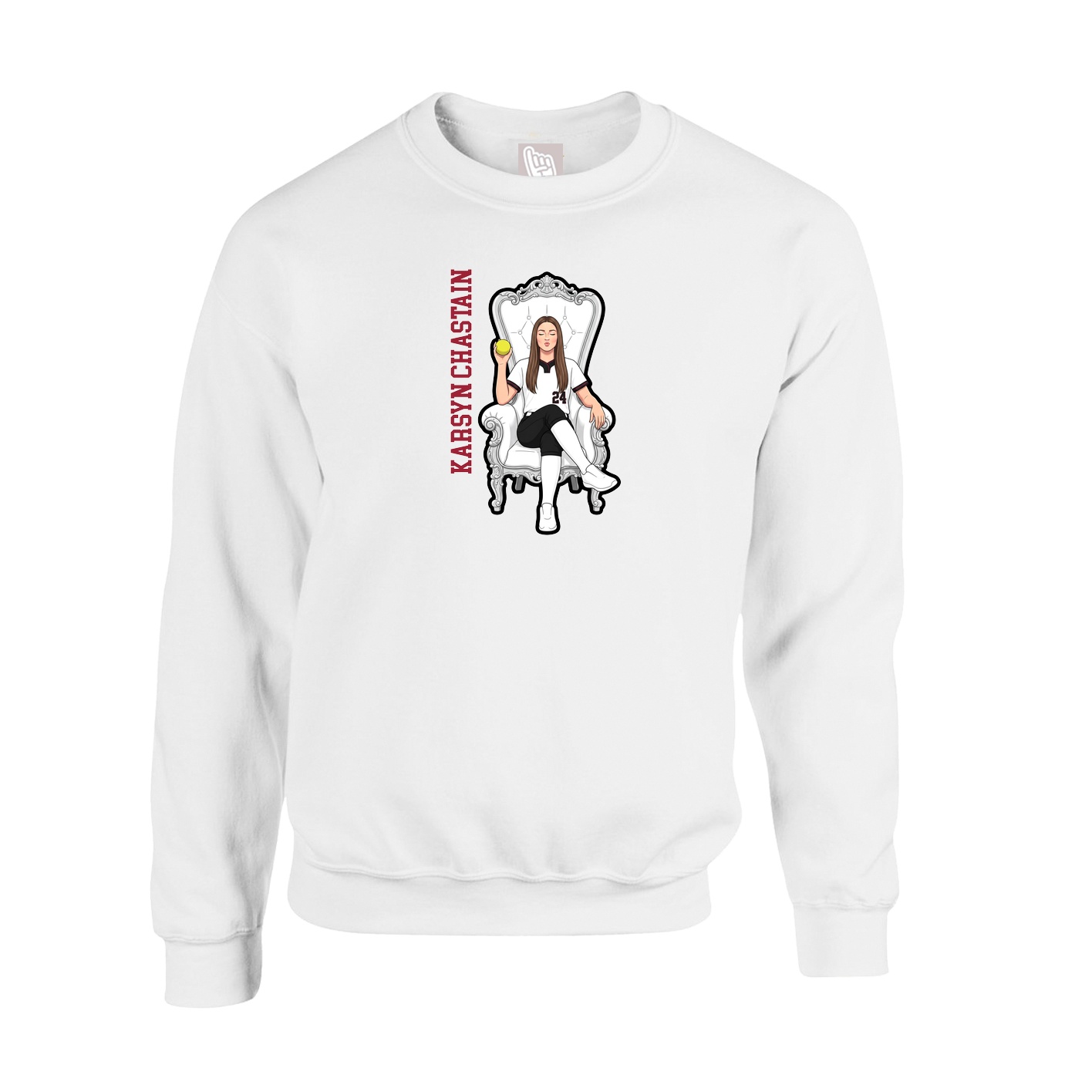 Fleece Crew — Name Vertical in White
