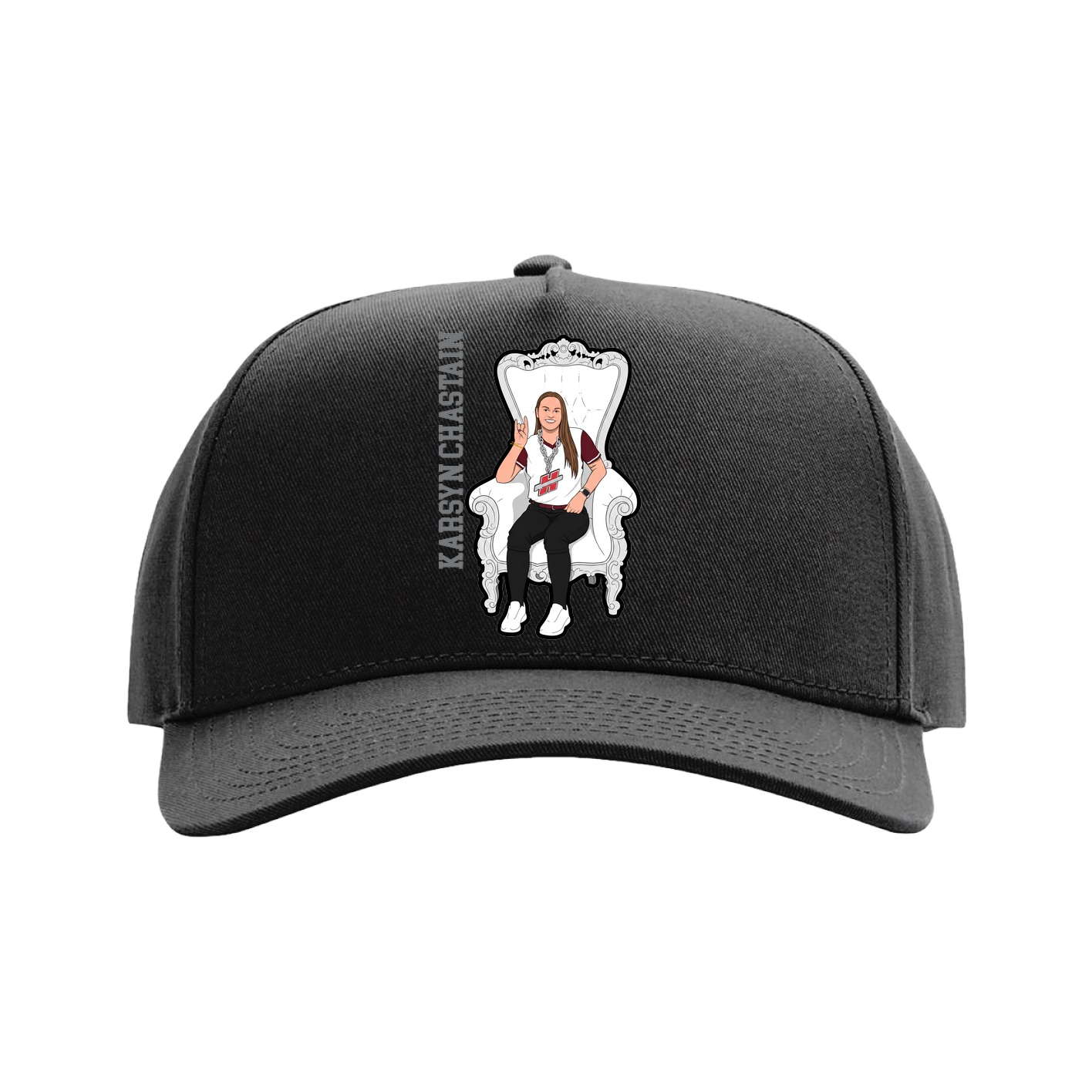 Full Fabric Five-Panel Champ Cap — Name Vertical in Black