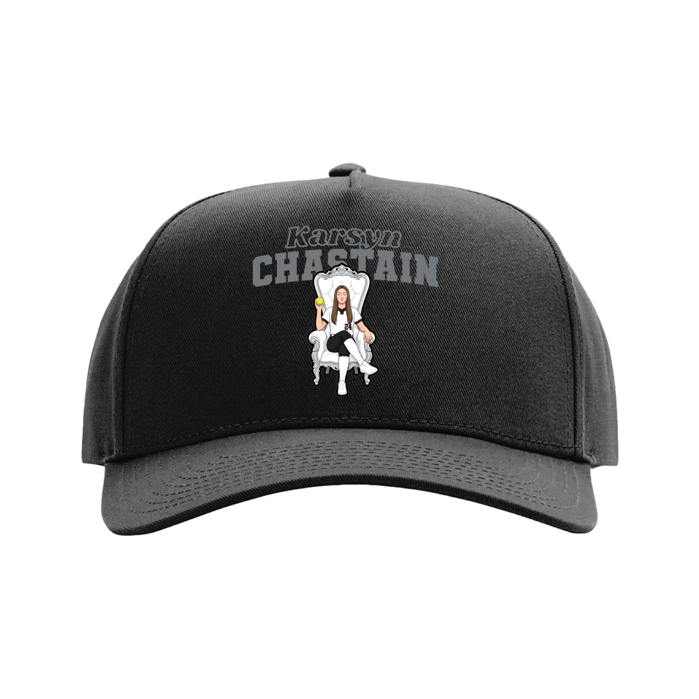 Full Fabric Five-Panel Champ Cap — Name Arch in Black