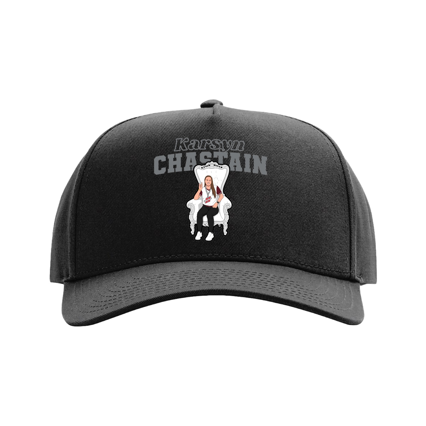 Full Fabric Five-Panel Champ Cap — Name Arch in Black