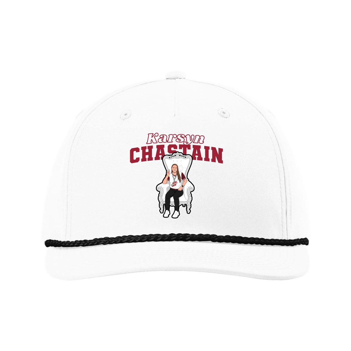 Five-Panel Classic Rope Cap — Name Arch in White
