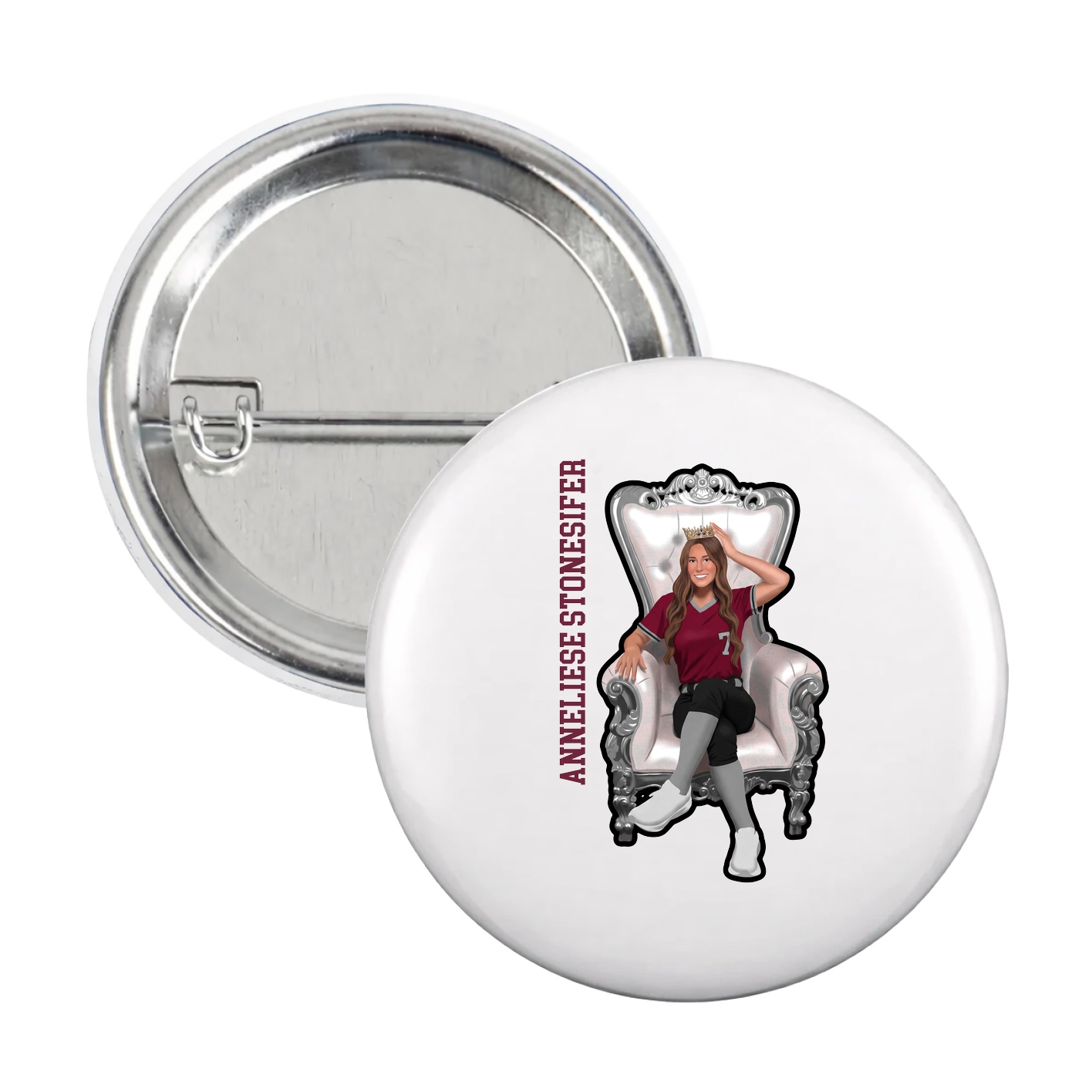 Game Day Button — Name Vertical in White