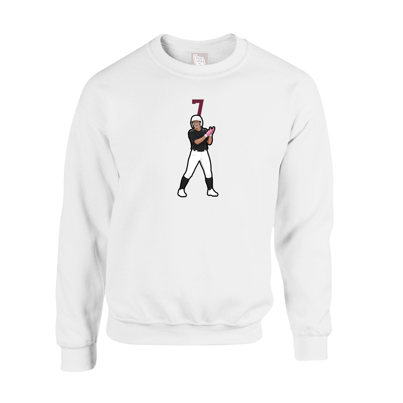 Fleece Crew — Number Top in White