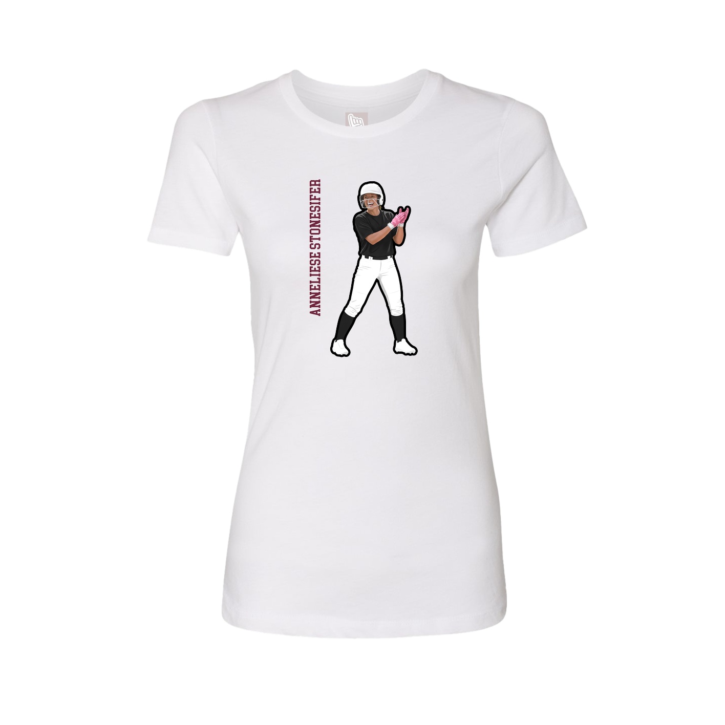 Fitted Women's Tee — Name Vertical in White