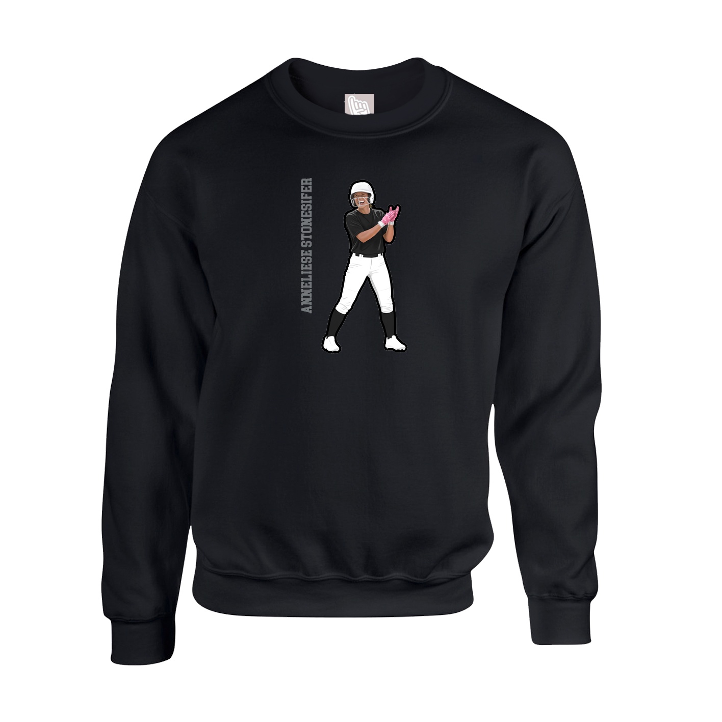 Fleece Crew — Name Vertical in Black