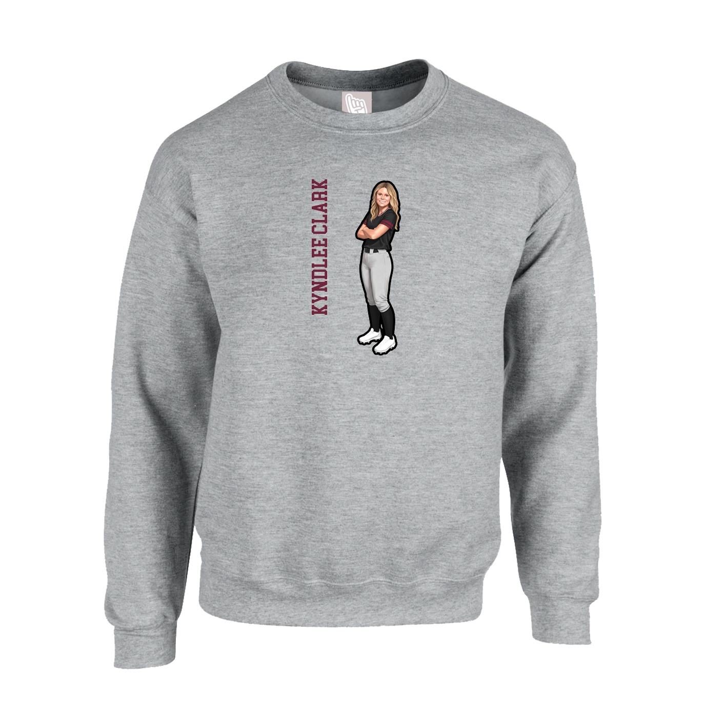 Fleece Crew — Name Vertical in Grey