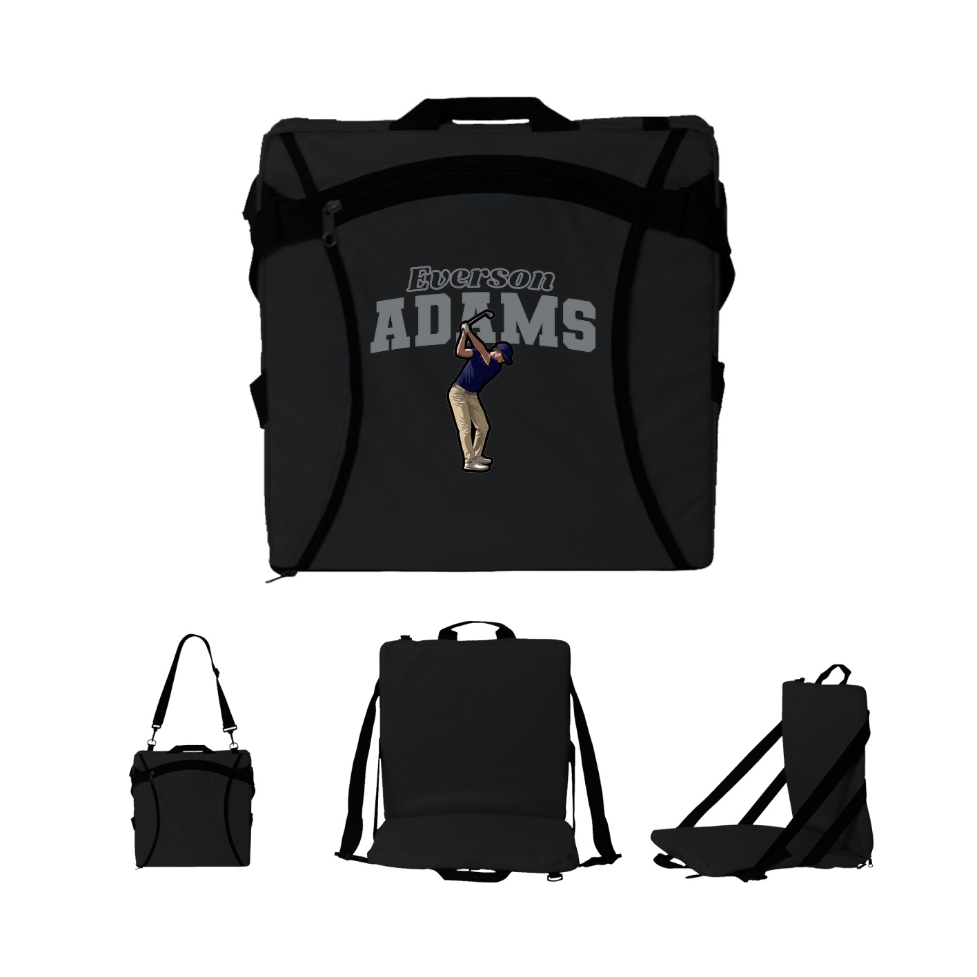 Folding Stadium Seat — Name Arch in Black