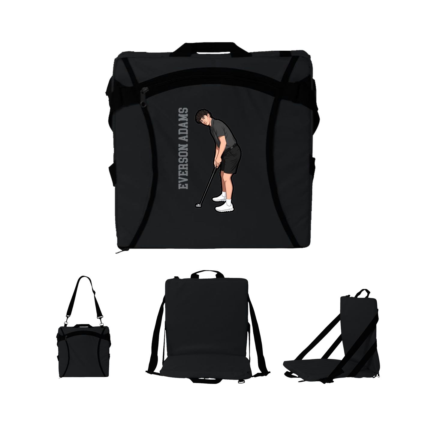 Folding Stadium Seat — Name Vertical in Black