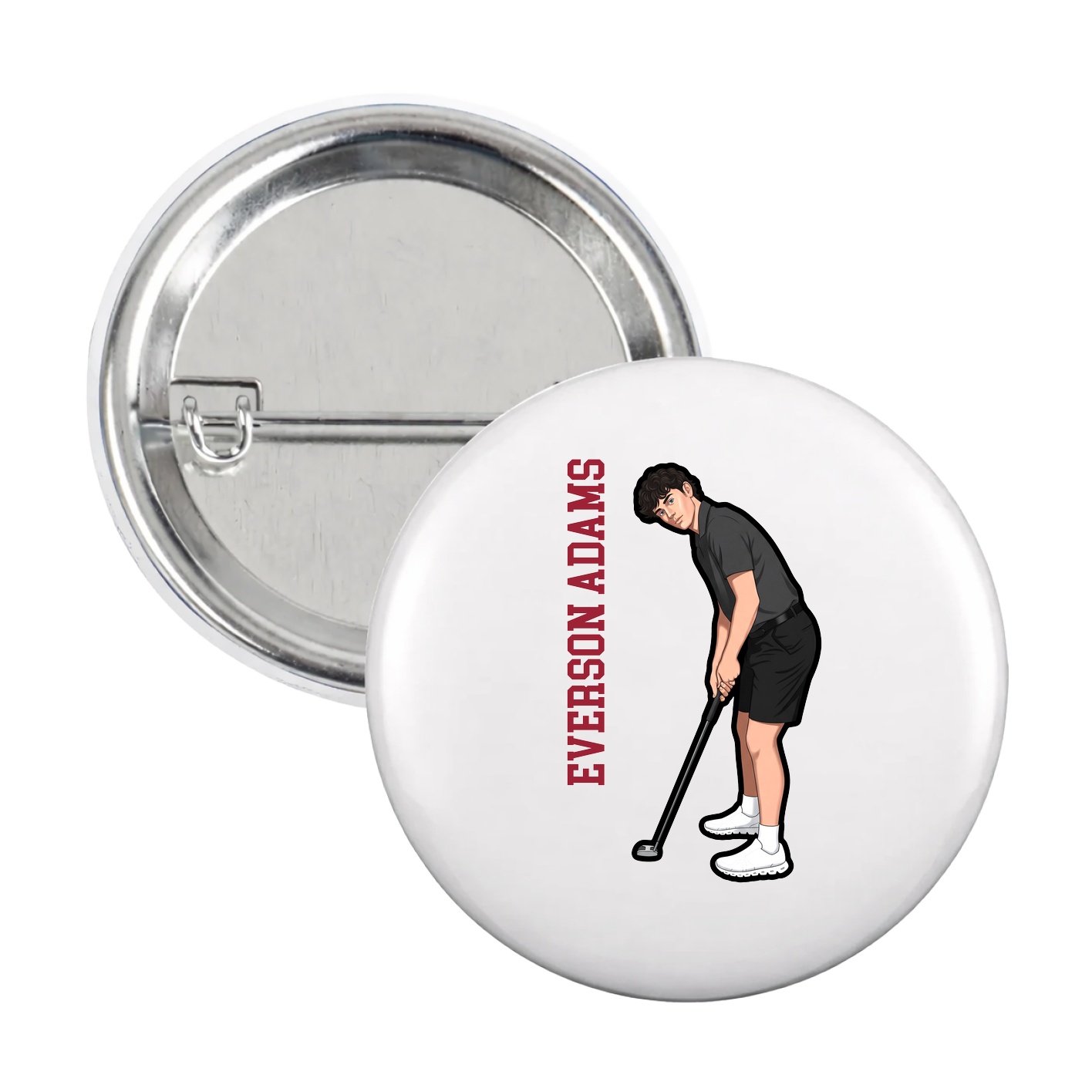Game Day Button — Name Vertical in White