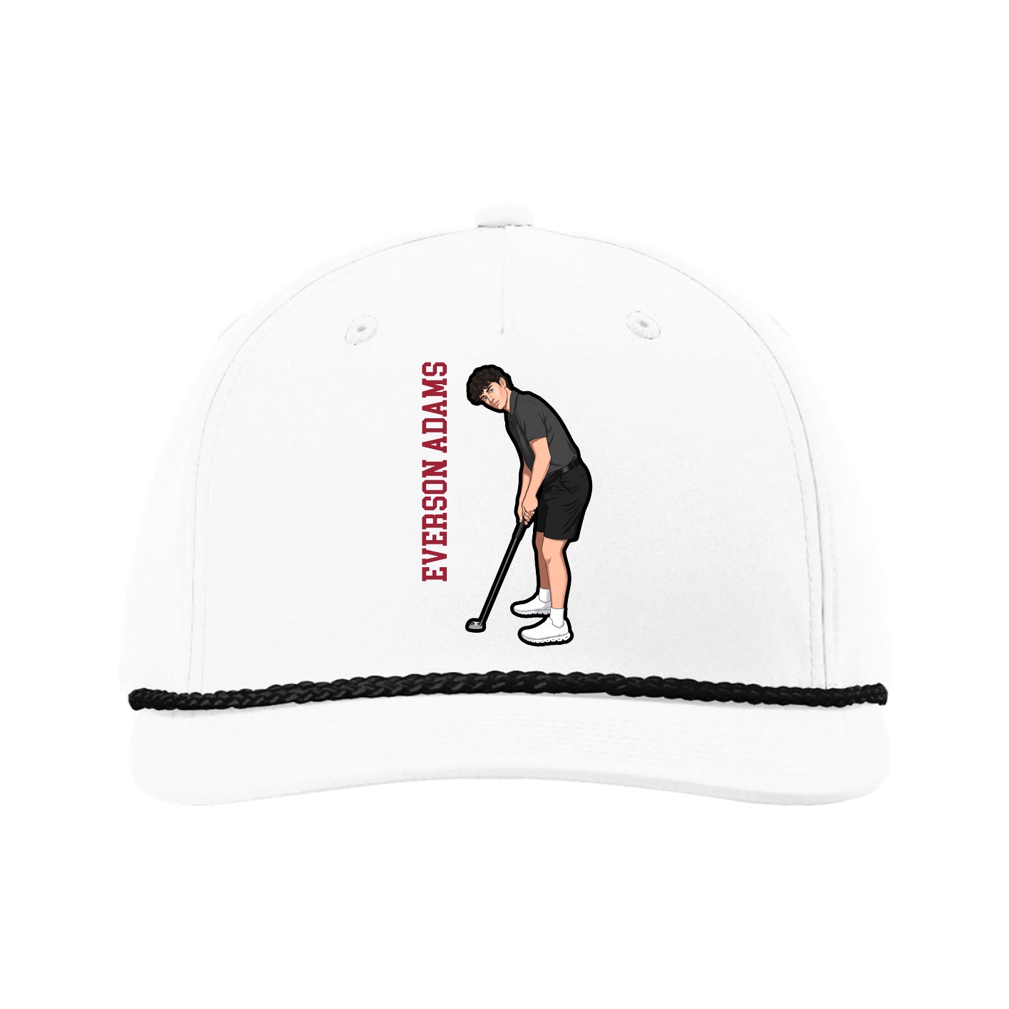 Five-Panel Classic Rope Cap — Name Vertical in White