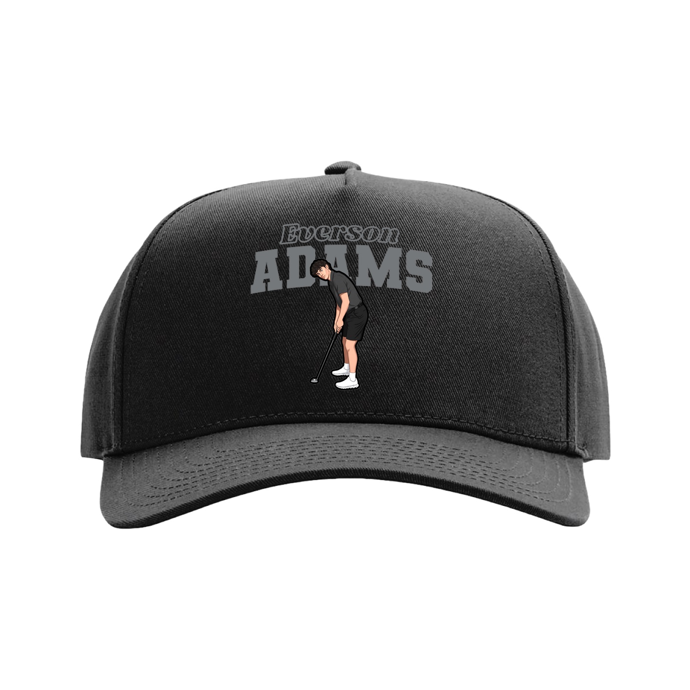 Full Fabric Five-Panel Champ Cap — Name Arch in Black