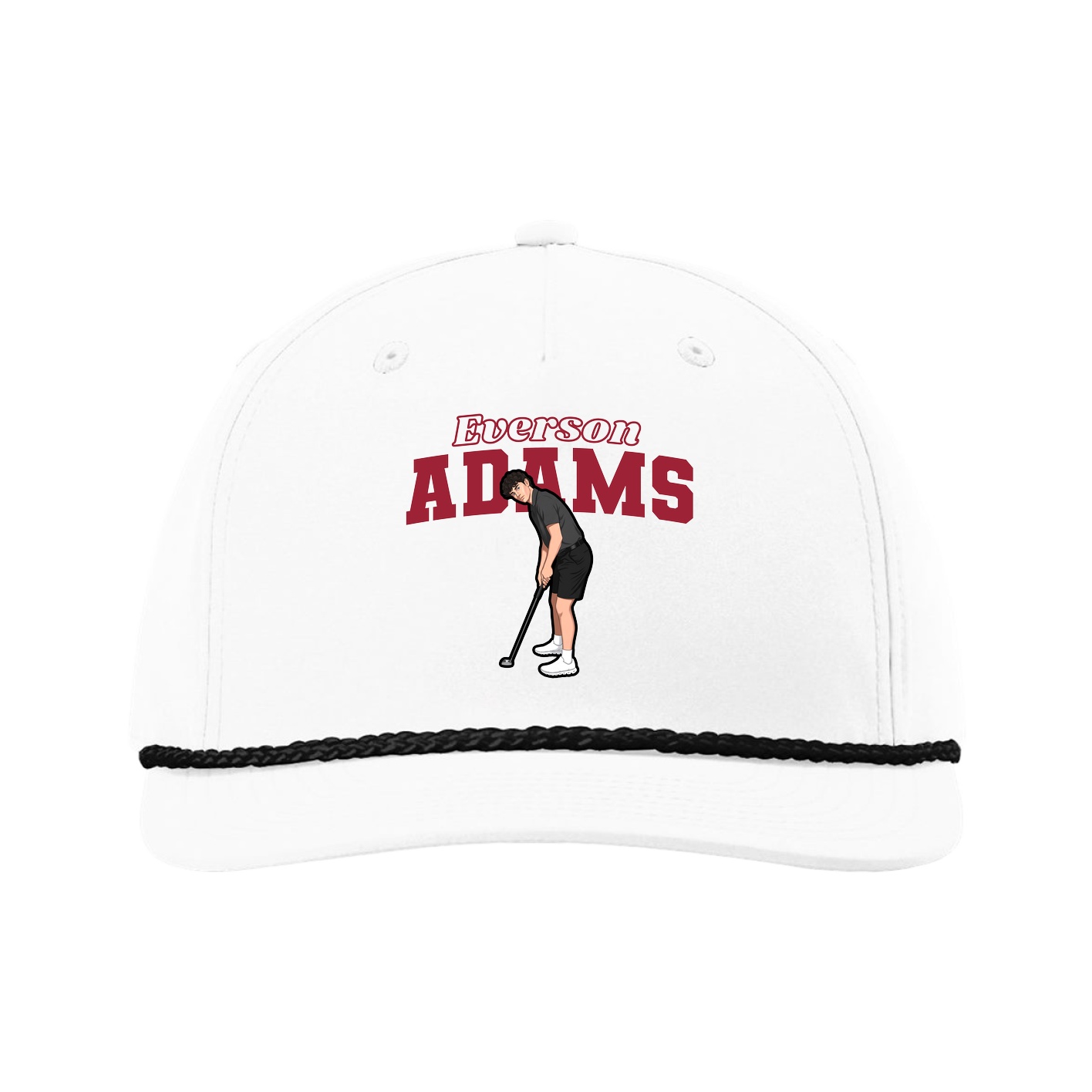 Five-Panel Classic Rope Cap — Name Arch in White