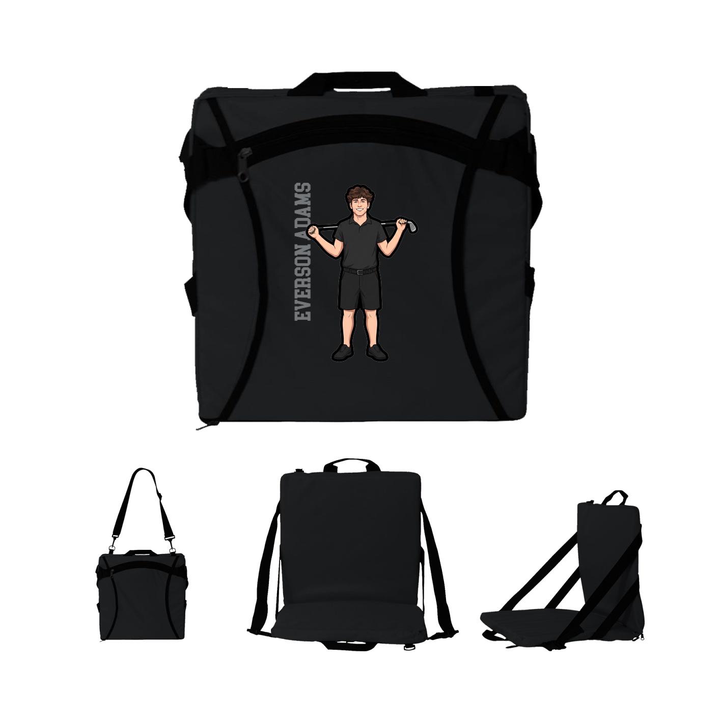 Folding Stadium Seat — Name Vertical in Black