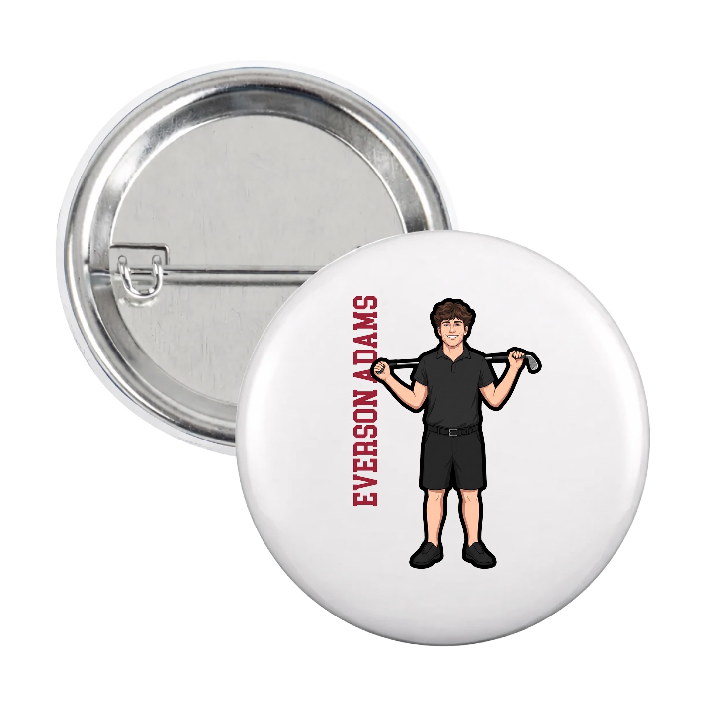 Game Day Button — Name Vertical in White