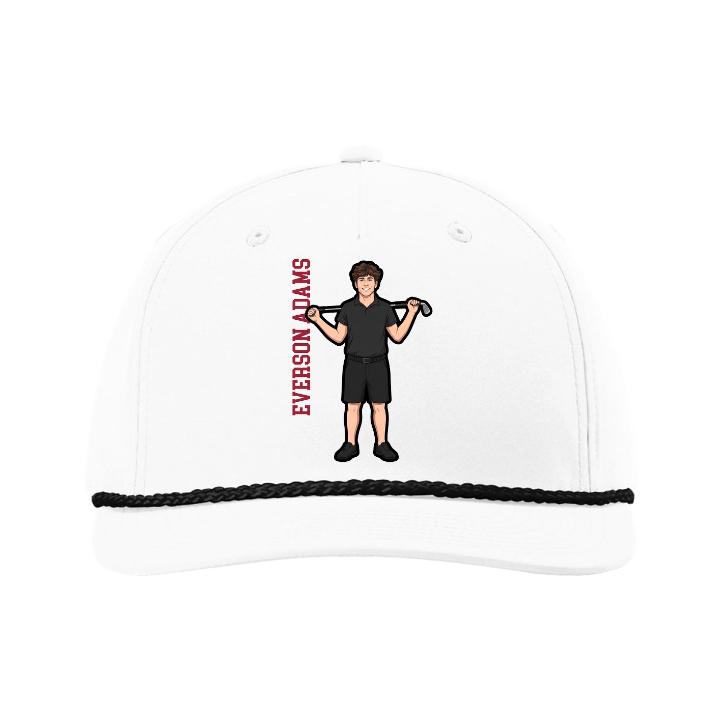 Five-Panel Classic Rope Cap — Name Vertical in White