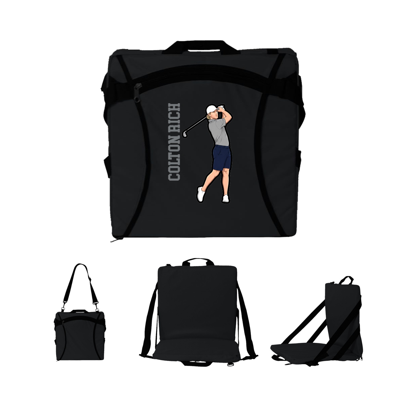 Folding Stadium Seat — Name Vertical in Black