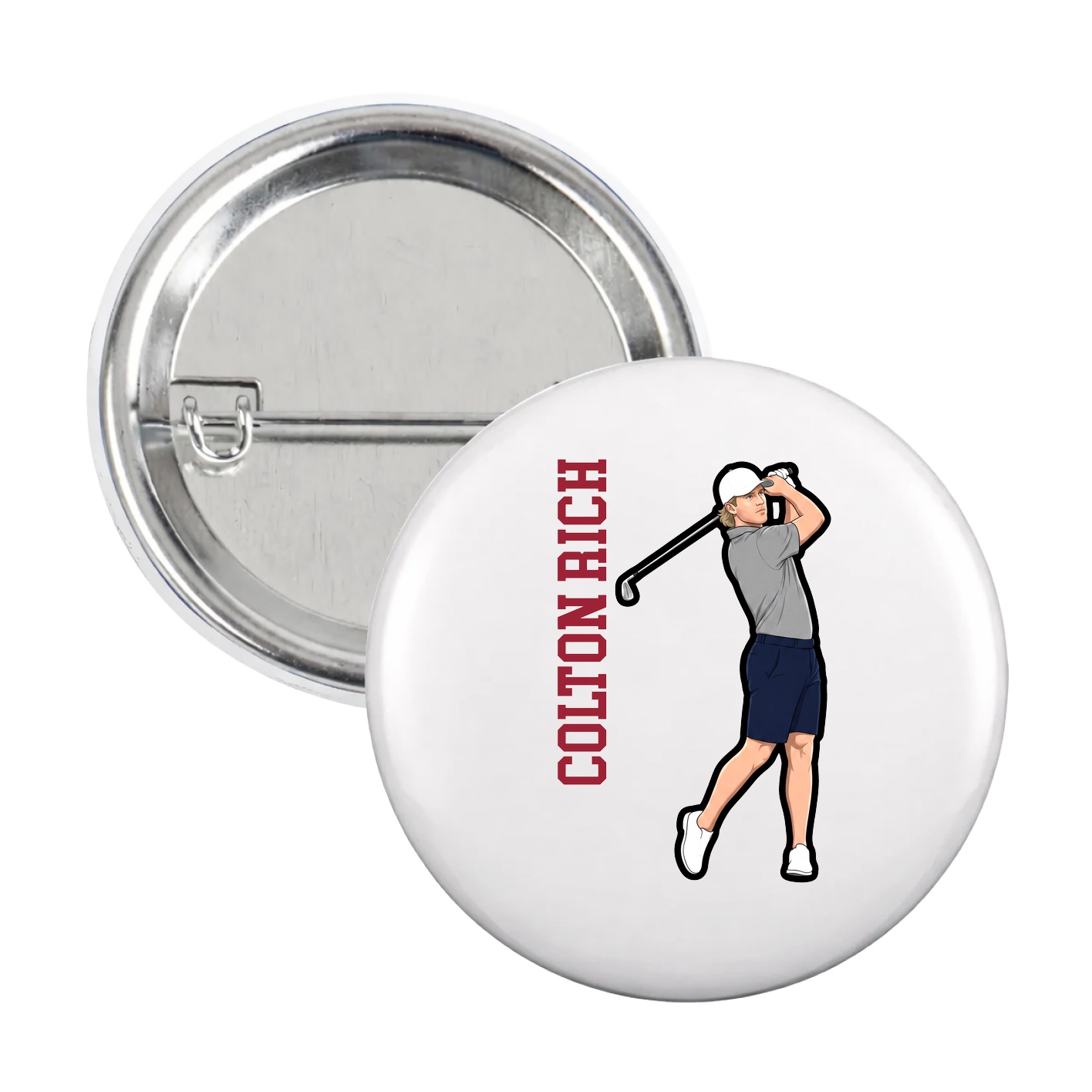 Game Day Button — Name Vertical in White