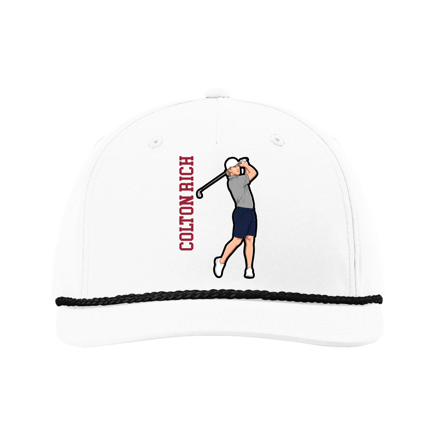 Five-Panel Classic Rope Cap — Name Vertical in White