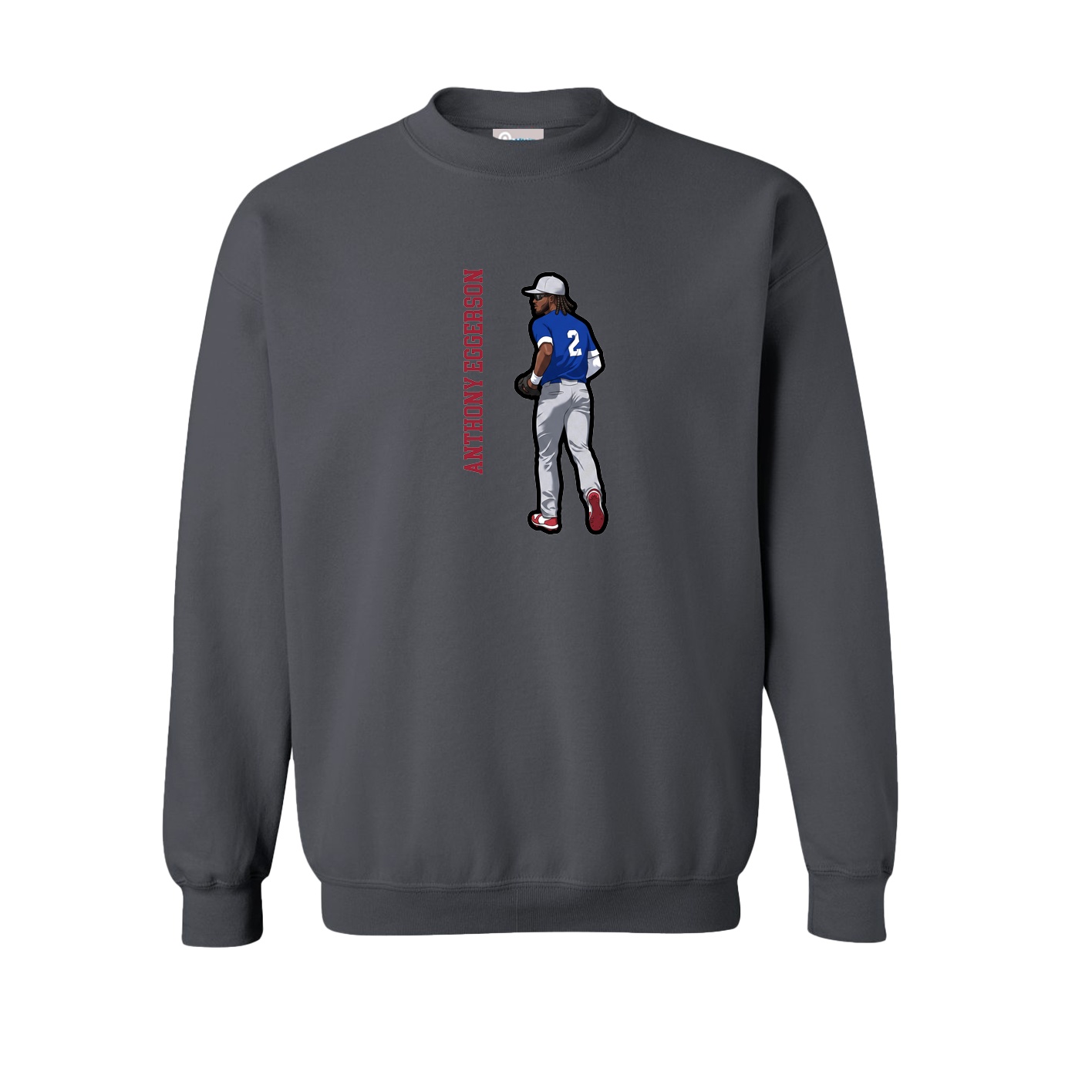 Fleece Crew — Name Vertical in Grey